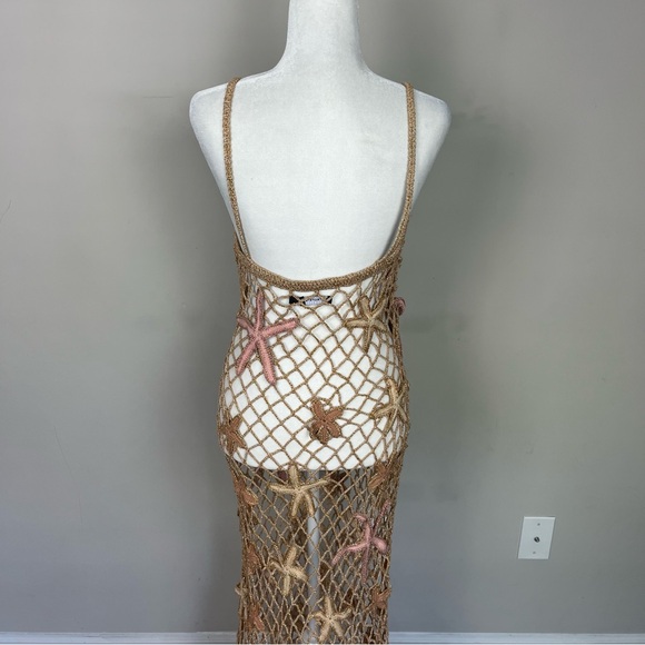 RETROFETE SERAFINA OPEN CROCHET STARFISH MAXI DRESS SIZE M/L IN ALMOND LUREX - Picture 16 of 17